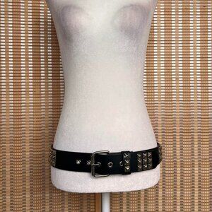 Black studded leather belt with silver studs and buckle size 34